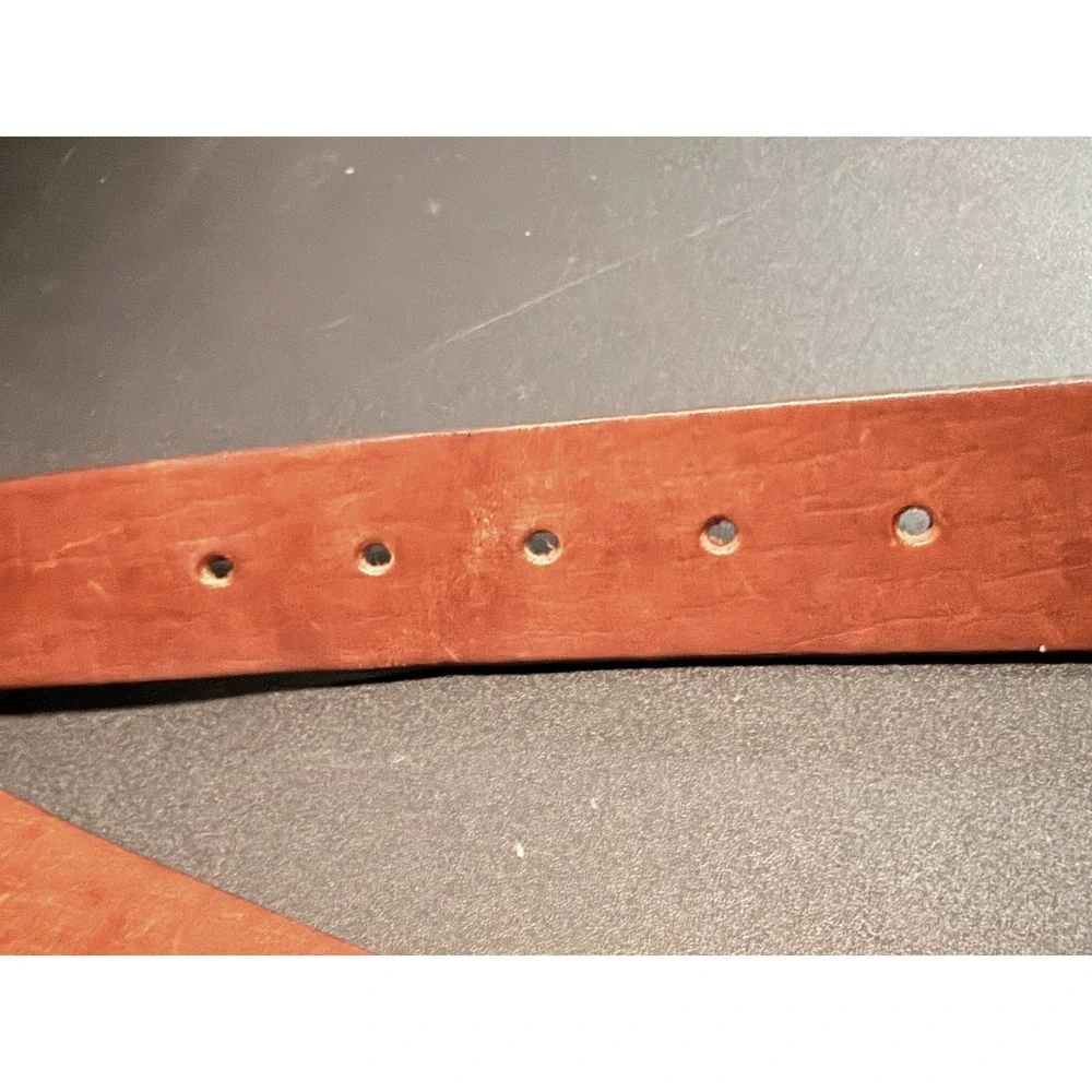 GAP Vintage Y2K Mens Cognac Brown Leather Belt 36 Silver Buckle Rugged Grunge